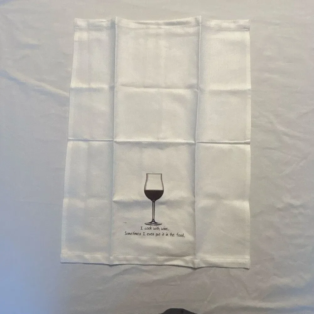 NWT “I Cook With Wine” Funny Dishtowel/Handtowel